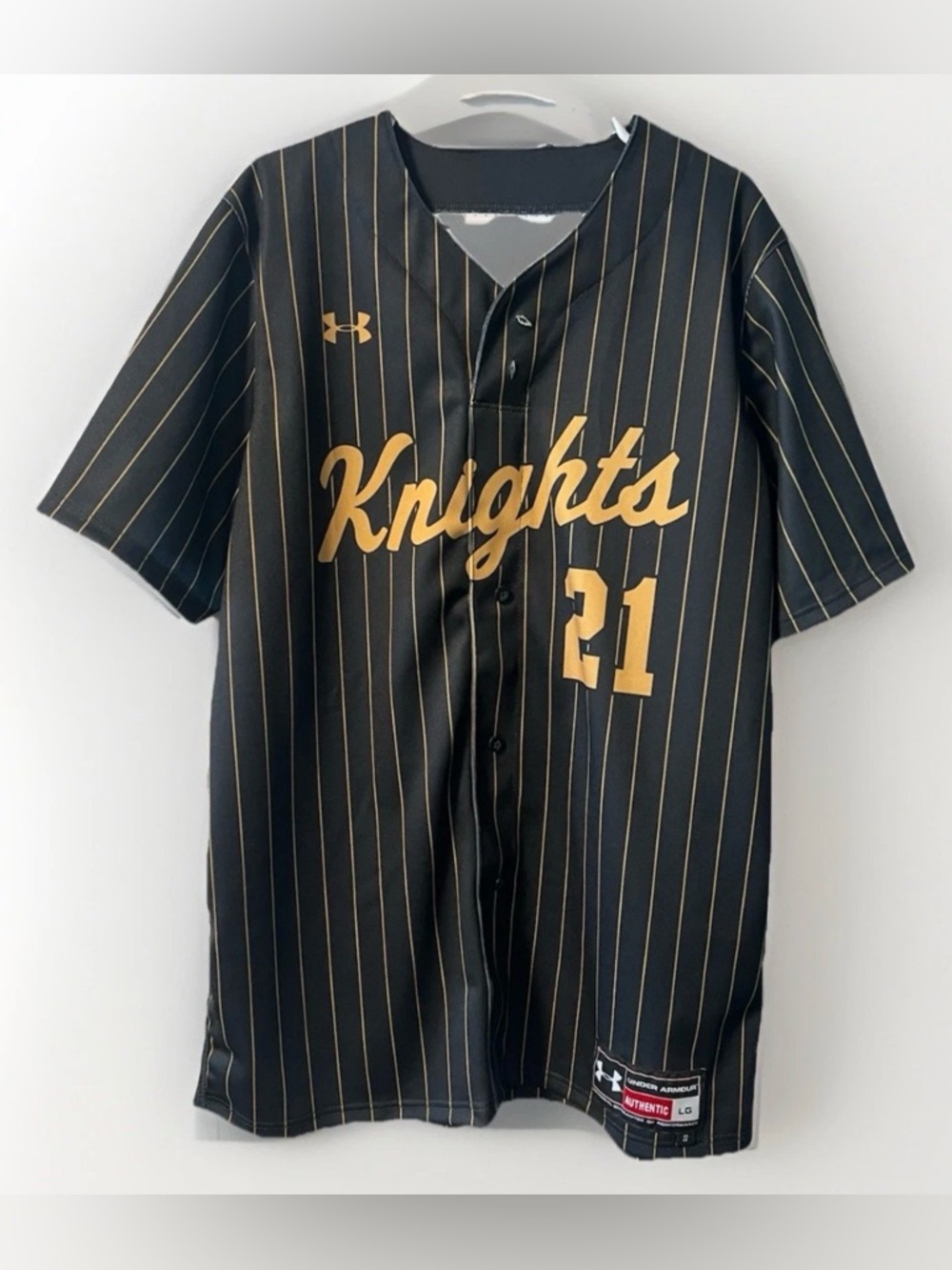 Under Armour Black & Gold Pinstripe "Knights" Baseball Jersey